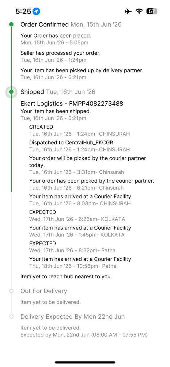 emsaurav's tweet photo. Dear Flipkart, your logistics truck seems punctured in Patna since the last 2 days. 150 km in 48+ hours? Is my parcel coming by bailgari? 🐂📦 Please don’t give gyan about the delivery date is on 22 @flipkartsupport @Flipkart https://t.co/PguieJky3D