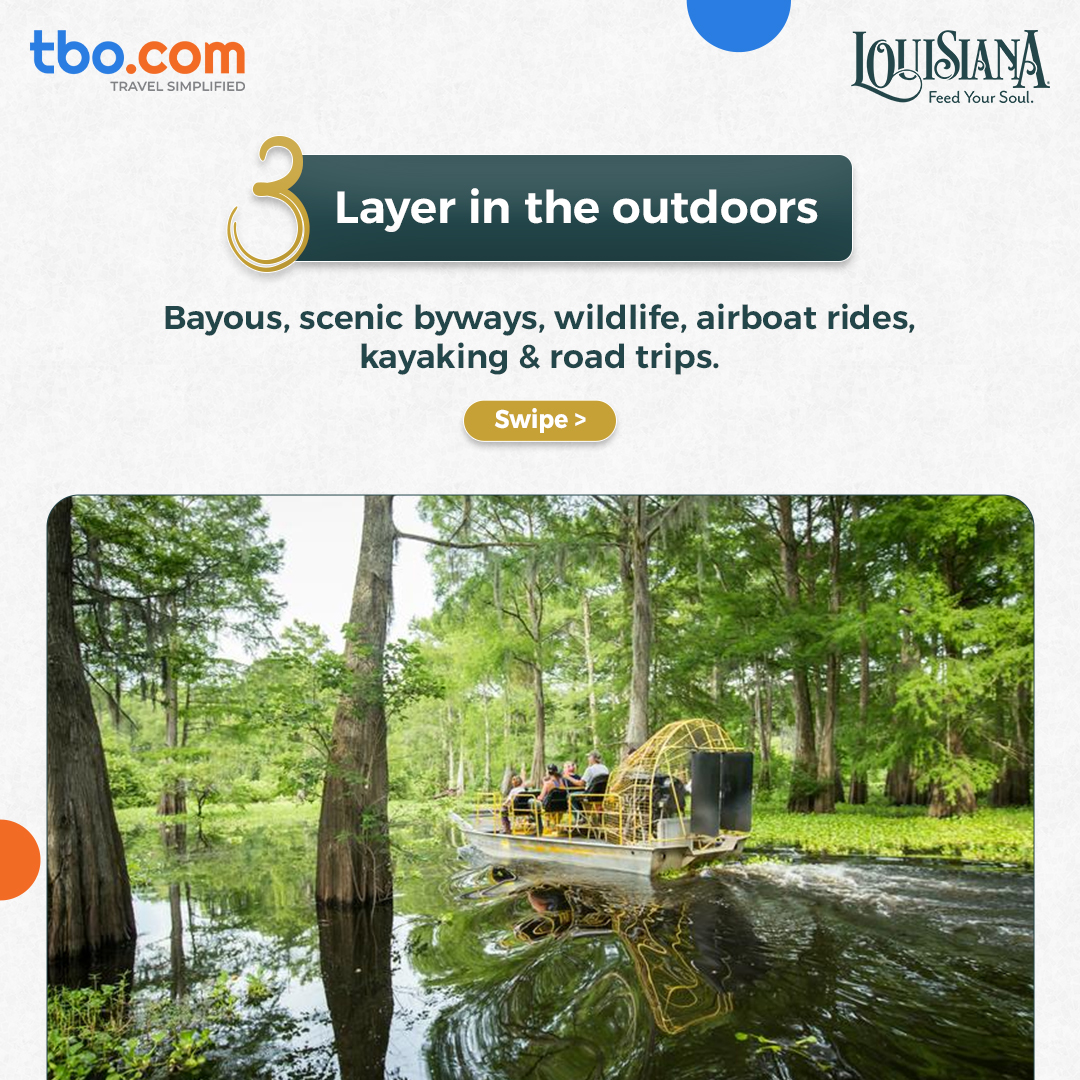 TBO_INDIA's tweet photo. Selling Louisiana is all about selling unforgettable experiences!

Save this post for your next client pitch.
https://t.co/Kqji6Da3Of

#Louisiana #TBO #TravelAgents #OutdoorAdventures #ExperientialTravel https://t.co/SDxbHZdWek