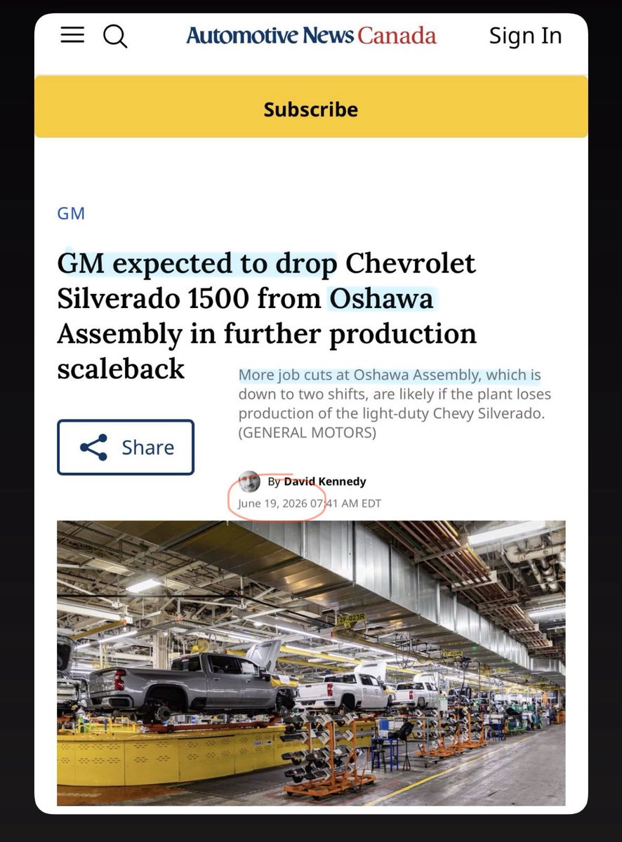 MelissaLMRogers's tweet photo. GM is set to drop the Chevrolet Silverado 1500 from its Oshawa Ontario plant, triggering another major production CUTBACK 👀

Another significant blow to Canadian auto workers 🇨🇦 https://t.co/wV31hEjPFS