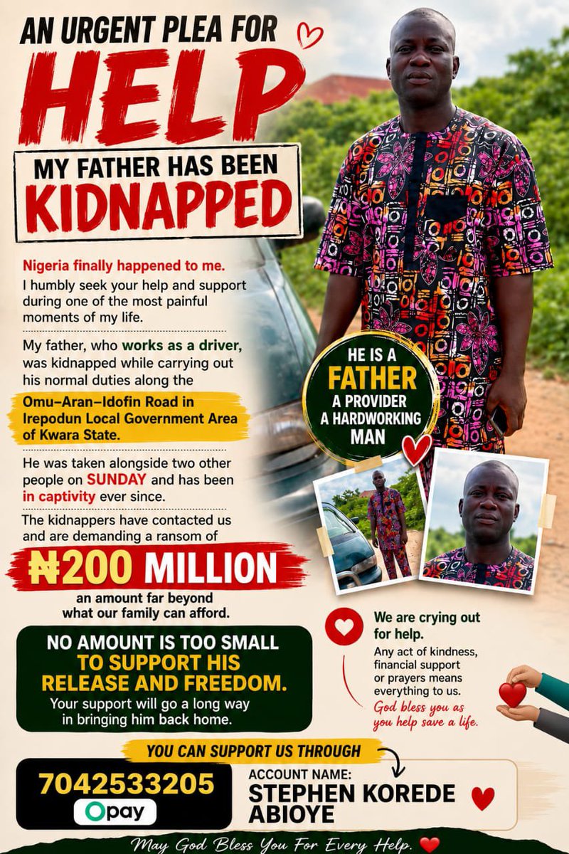 symply_twim's tweet photo. Nigeria happened to my friend's dad💔

My friend's dad was kidnapped in Kwara State on Sunday, and I need you to read this. https://t.co/5bUtQHL3UU