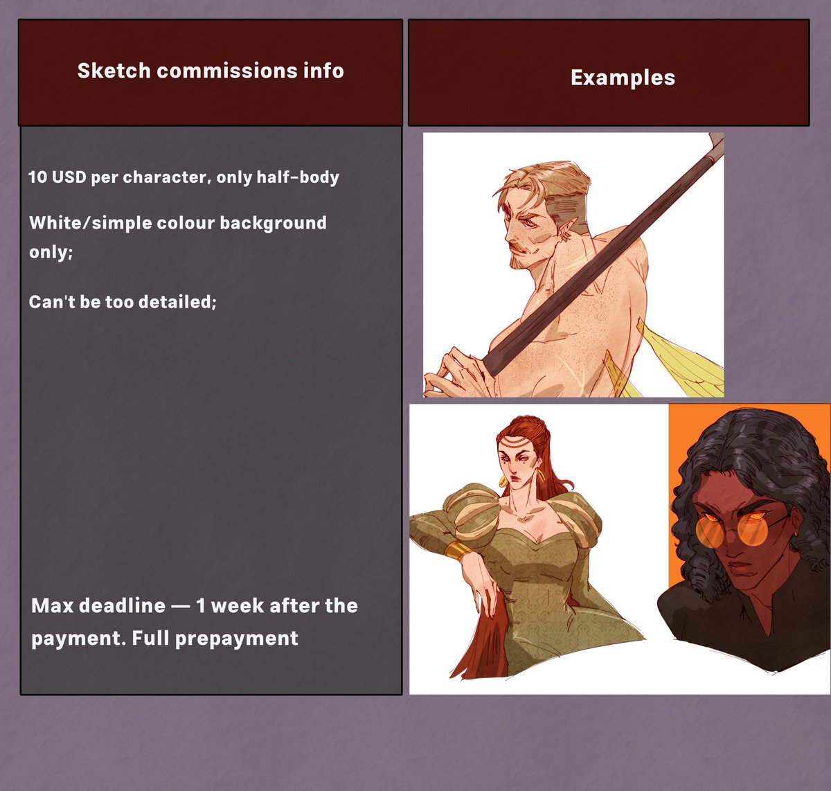 gramnel_'s tweet photo. Aand commissions are open. 5 slots available + 3 slots for sketch commissions 

Read all the info carefully and DM to take a slot (specify which one: a regular art or sketch) 

If you have any questions, leave in the comments or DM

Prices were changed from previous ones! https://t.co/GfUPliNGeB
