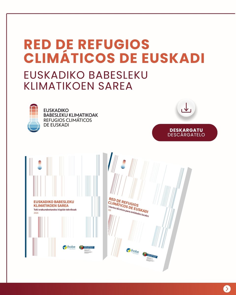Ihobe_Eus's tweet photo. 🌡️ Dagoeneko eskuragarri dago Euskadiko Klimaren Babeslekuen Sarea gida.
 
Tresna praktikoa da, udalei muturreko berotik babesteko guneak identifikatzen, diseinatzen eta mapeatzen laguntzeko. https://t.co/LXfyzKFnLr