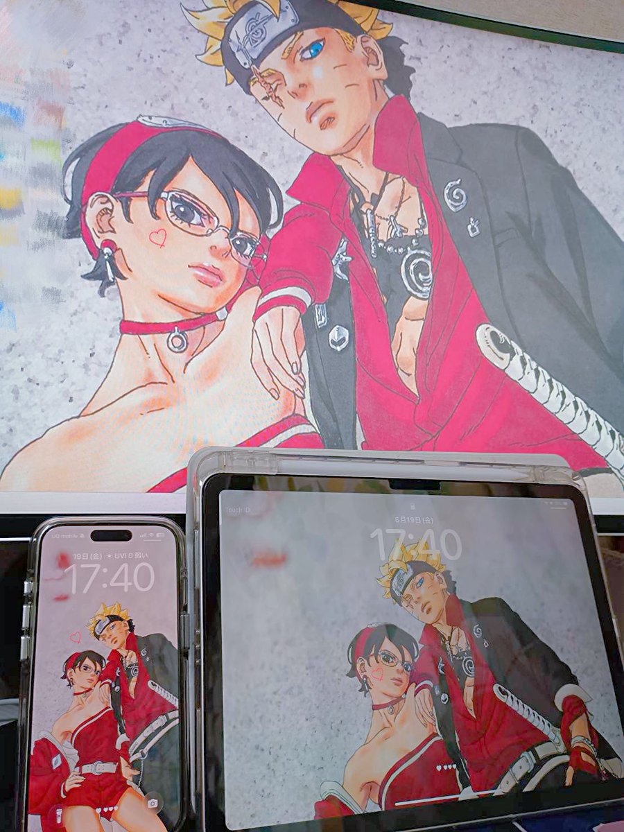 32ChinoPi32's tweet photo. Vジャンプ2026年8月特大号表紙BORUTOイラスト、公式HPで壁紙貰えるのでPCからiPadからiPhoneまで🔩🥗にしました！！
まーじ2人ともグラビアかよカッコよすぎるそしてたまらん身長差💓 https://t.co/23YEljozyW