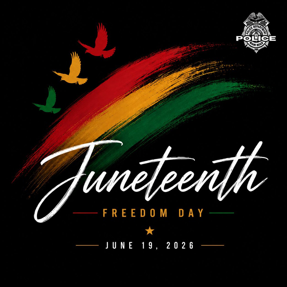 MiamiBeachPD's tweet photo. Today, we join our community in recognizing Juneteenth — a day that honors freedom, reflects on our shared history, and celebrates the strength and perseverance of generations past and present.
At #YourMBPD, we are proud to serve a diverse community and remain committed to building connections founded on respect, service, and unity.