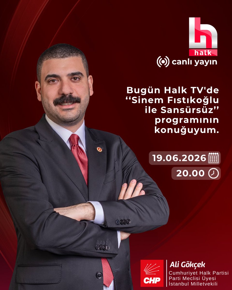 aligokcek's tweet photo. Bu akşam saat 20.00’de, Halk TV’de, Sinem Fıstıkoğlu’nun sunduğu Sansürsüz programına konuk olacağım.
İzlemeniz dileğiyle… https://t.co/tEuoFhvOmI
