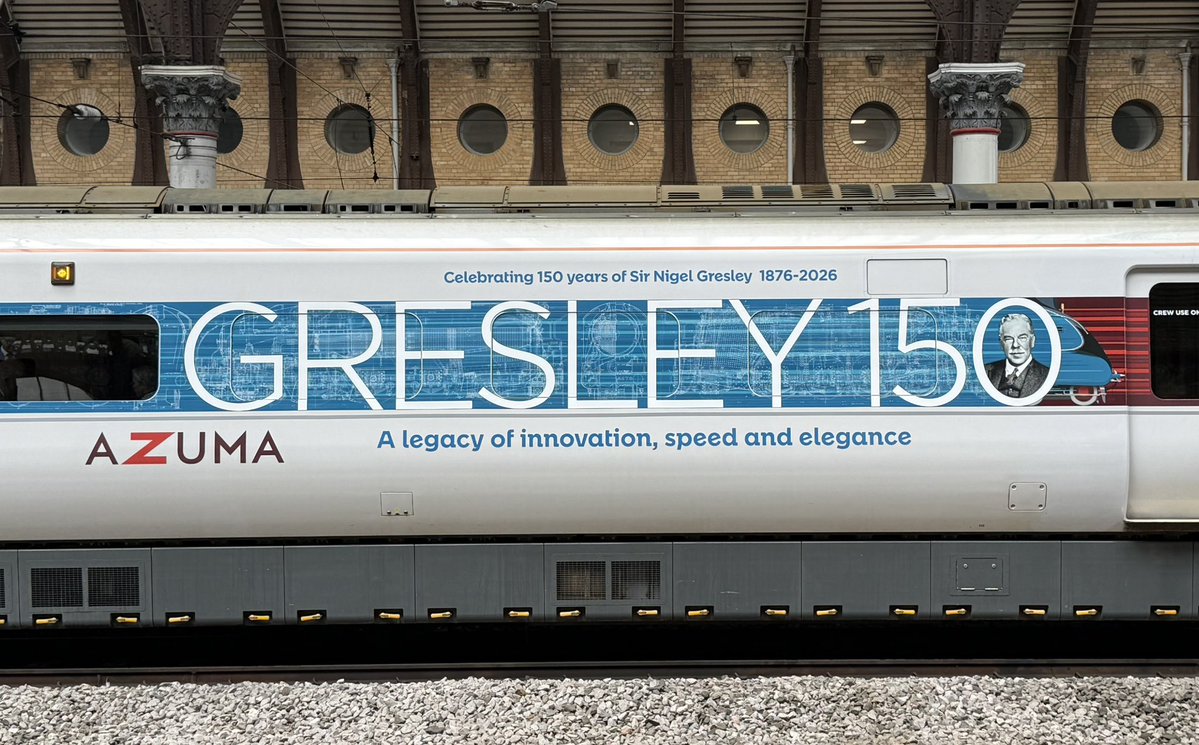 TodaysRailways's tweet photo. Great to be with @LNER today to celebrate 150 years since the birth of Sir Nigel Gresley. Azuma 801228 has been named “Gresley 150” and operated a special from Doncaster to York and back https://t.co/Y5YpPBErnK