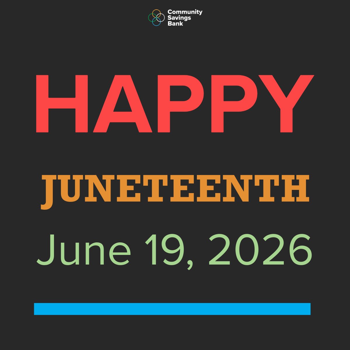 csb_chicago's tweet photo. In observance of Juneteenth, the bank will be closed today, Friday, June 19, 2026. https://t.co/Wqper277CO