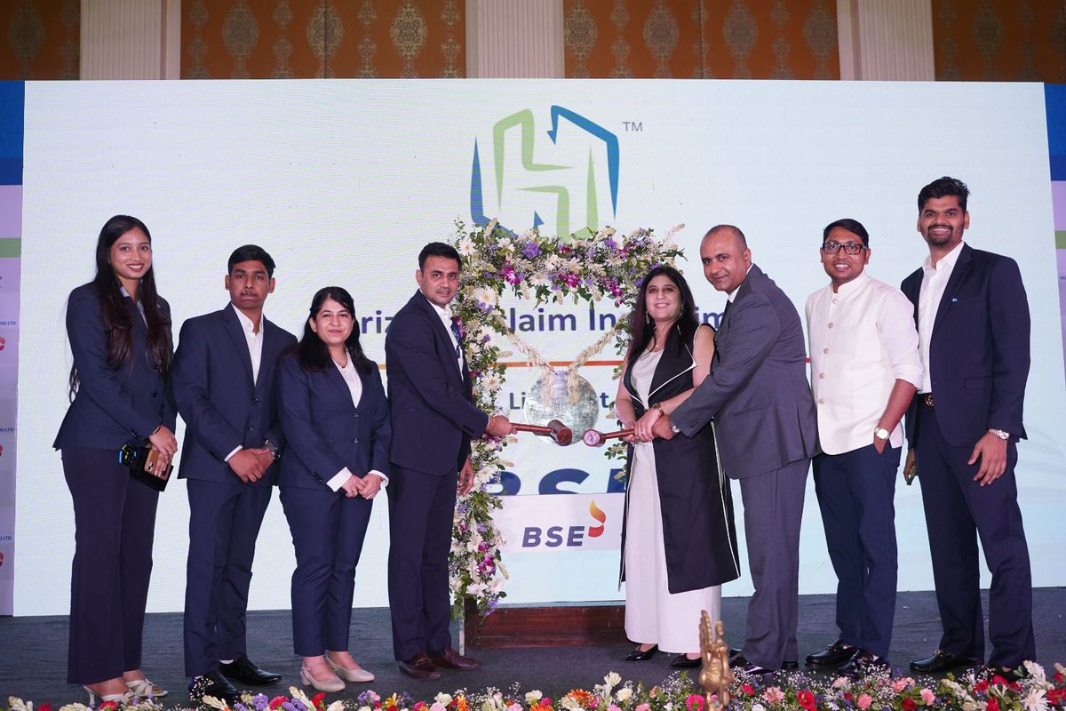BSEIndia's tweet photo. #ListingsAtBSE | Horizon Reclaim (India) Limited gets listed on the BSE SME Platform.

Mr. Mohit Bajaj, MD, and Ms. Malika Bajaj , Chairman and WTD, Horizon Reclaim (India) Limited along with Mr. Sumit Saxena, AVP, Listing & SME, BSE, and others rang the #BSEBell to mark the listing.