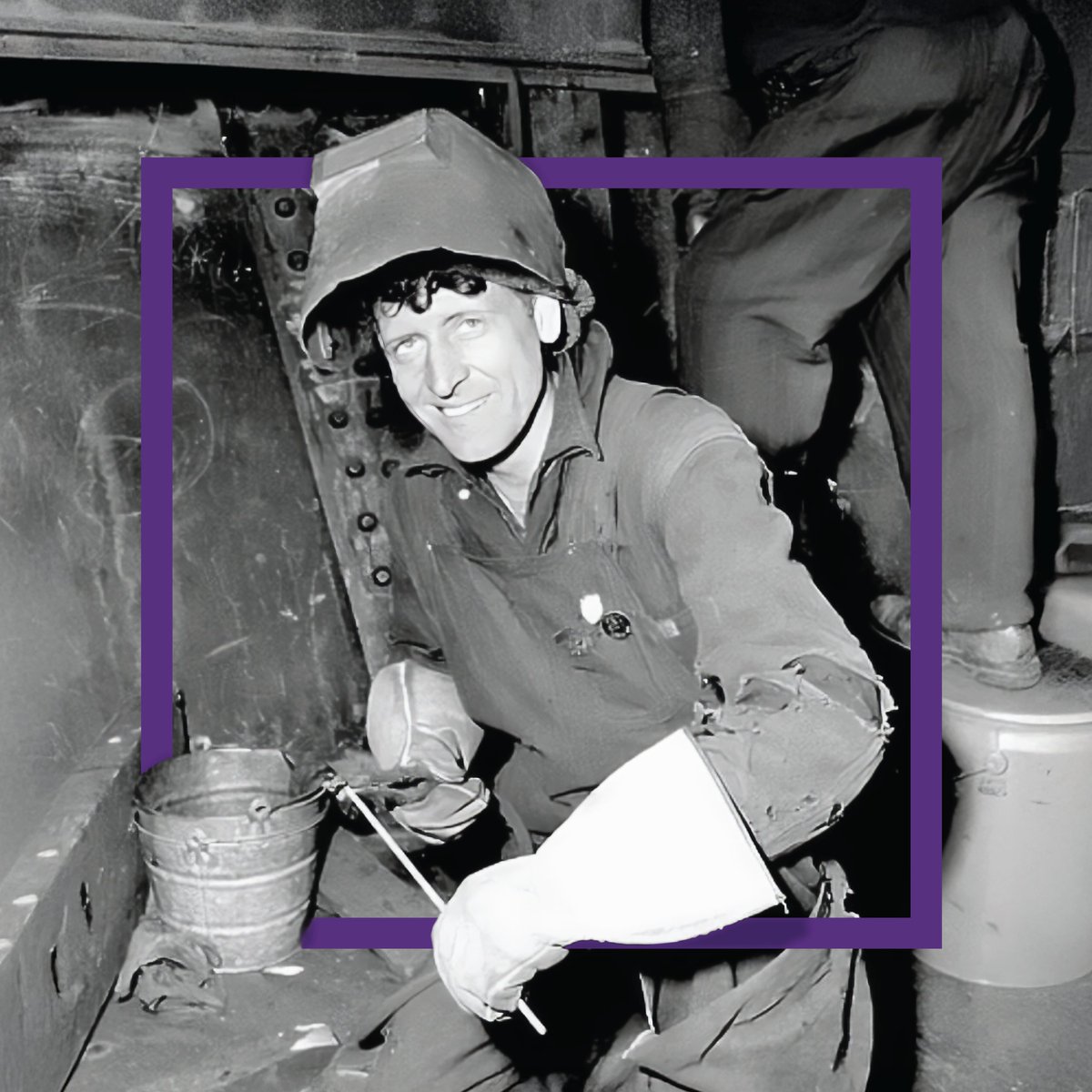 A welder on the S.S. Fort Albany prior to its launching, Lauzon, Quebec, 1943
