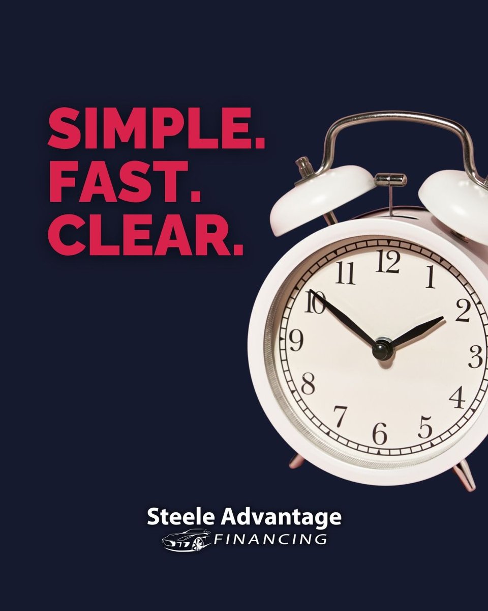 SteeleAdvantage's tweet photo. Simple. Fast. Clear. ⏰🚗

Financing your next vehicle doesn’t have to be complicated. Steele Advantage Financing helps make every step easier, so you can move forward with confidence.

📲 https://t.co/b1ktWa3AUb 

#SteeleAutoGroup #SteeleAdvantageFinancing #AutoLoans https://t.co/vs26FXFZoS
