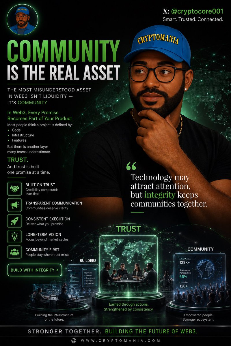 Cryptocore001's tweet photo. Dear Devs/Founders,

If there’s one asset in your project that deserves as much protection as your codebase, your treasury, and your product roadmap, it’s trust.

Because the moment your community stops believing your words, every other advantage you have starts losing value.

In Web3, Every Promise Becomes Part of Your Product

Most people think a project is defined by what’s on-chain, the smart contracts, the infrastructure, the features shipping on the roadmap. Those things matter. They’re the foundation everything else gets built on.

But there’s another layer underneath all of it that a lot of teams fundamentally underestimate: trust.

In this industry, trust isn’t a brand value you put in a pitch deck. It’s a ledger of its own, built one kept promise at a time, depleted by every one that isn’t.

I’ve watched projects launch with genuinely impressive technology. Talented dev teams. Strong, engaged communities. Roadmaps that made people excited about what was coming. Everything about the setup looked right.

Then the deadlines started slipping. Dev updates got less frequent. Questions in the community channels went unanswered longer than they used to. The same milestones that once generated real hype slowly became quiet reminders of what hadn’t shipped.

Nobody announced the shift. It just happened, the way trust usually erodes, not through one dramatic failure, but through a hundred small ones nobody bothered to address.

Why Communities Actually Leave

It’s almost never one catastrophic mistake that triggers the exodus. It’s the accumulation.

A missed update here. A delayed feature there. A commitment that quietly disappears from the roadmap without anyone acknowledging it happened. Individually, none of these feel significant enough to react to. Collectively, they’re exactly how confidence erodes in a space where confidence is the entire basis of participation.

This is why integrity carries more structural weight in Web3 than almost anywhere else in tech.

Built in Public Means Judged in Public

Most Web3 projects are built in public by design, that’s the whole premise of decentralization and community-owned development. But building in public means every announcement creates an expectation the community is watching. Every commitment becomes a benchmark people will eventually check you against.

There’s no private internal process where a team can quietly miss a deadline and nobody notices. The transparency that makes Web3 powerful is the same transparency that makes broken promises impossible to hide.

What the Strongest Founders Do Differently

They don’t overpromise to manufacture hype around a launch. They don’t chase the dopamine of short-term applause from an announcement they’re not fully confident they can deliver on.

They communicate clearly, even when what they’re communicating is a delay or a setback. They keep the community informed when the news isn’t good, because they understand something most teams learn the hard way: credibility is dramatically easier to maintain than it is to rebuild once it’s gone.

What Communities Actually Want

A healthy, mature community doesn’t demand perfection. People who’ve been in this space long enough understand that building is genuinely hard. Markets shift unpredictably. Technology evolves mid-build. Unexpected technical and regulatory challenges show up without warning. None of that surprises a community that’s paying attention.

What they want is honesty about all of it. Transparency when things go sideways. Confirmation that the people building are still genuinely committed to the same vision the community bought into in the first place, not a perfect track record. Just an honest one.
