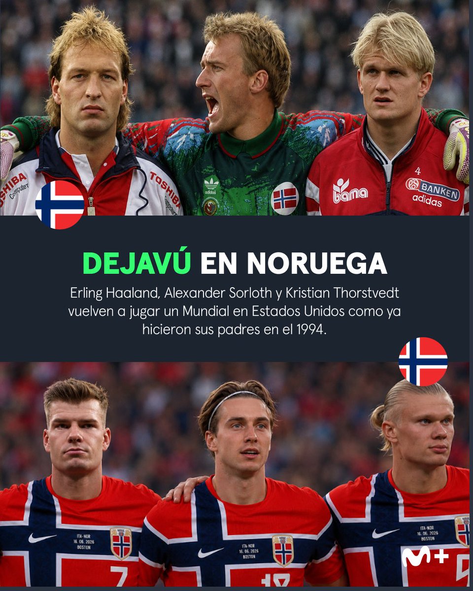 MPlusDeportes's tweet photo. 𝑫𝒆 𝒑𝒂𝒅𝒓𝒆𝒔... 𝒂 𝒉𝒊𝒋𝒐𝒔

Haaland, Sorloth y Thorstvedt repiten Mundial en Estados Unidos 🇳🇴

Algo que ya hicieron sus progenitores en 1994.

#LaCasaDelFútbol https://t.co/4hYJijsHxF