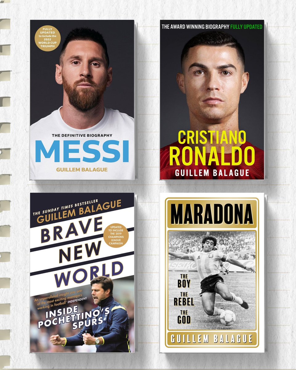 GuillemBalague's tweet photo. We all have a book in ourselves. But eleven, translated to 35 languages!! How did that happened??

On this World Cup I could even start a series 😜

📖Messi: https://t.co/eZRDInrzYn

📖Cristiano Ronaldo: https://t.co/iUBGkGCbAf

📖Maradona: https://t.co/NsXiqG7Qx5

📖Pochettino: https://t.co/FcAdiquSGk

Look after books! It carries knowledge and stories. And we are nothing without stories!

“Humans think in stories rather than in facts, numbers or equations, and the simpler the story, the better.”
 — Yuval Noah Harari, Sapiens