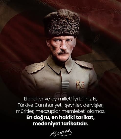 sabahatakkiraz's tweet photo. “Efendiler iyi biliniz ki, 
Türkiye Cumhuriyeti şeyhler, dervişler, müritler, meczuplar memleketi olamaz. En doğru, en gerçek yol, medeniyet yoludur” 
Mustafa Kemal Atatürk

Arada hatırlatmakta yarar var…. https://t.co/ihJxAlNPF6