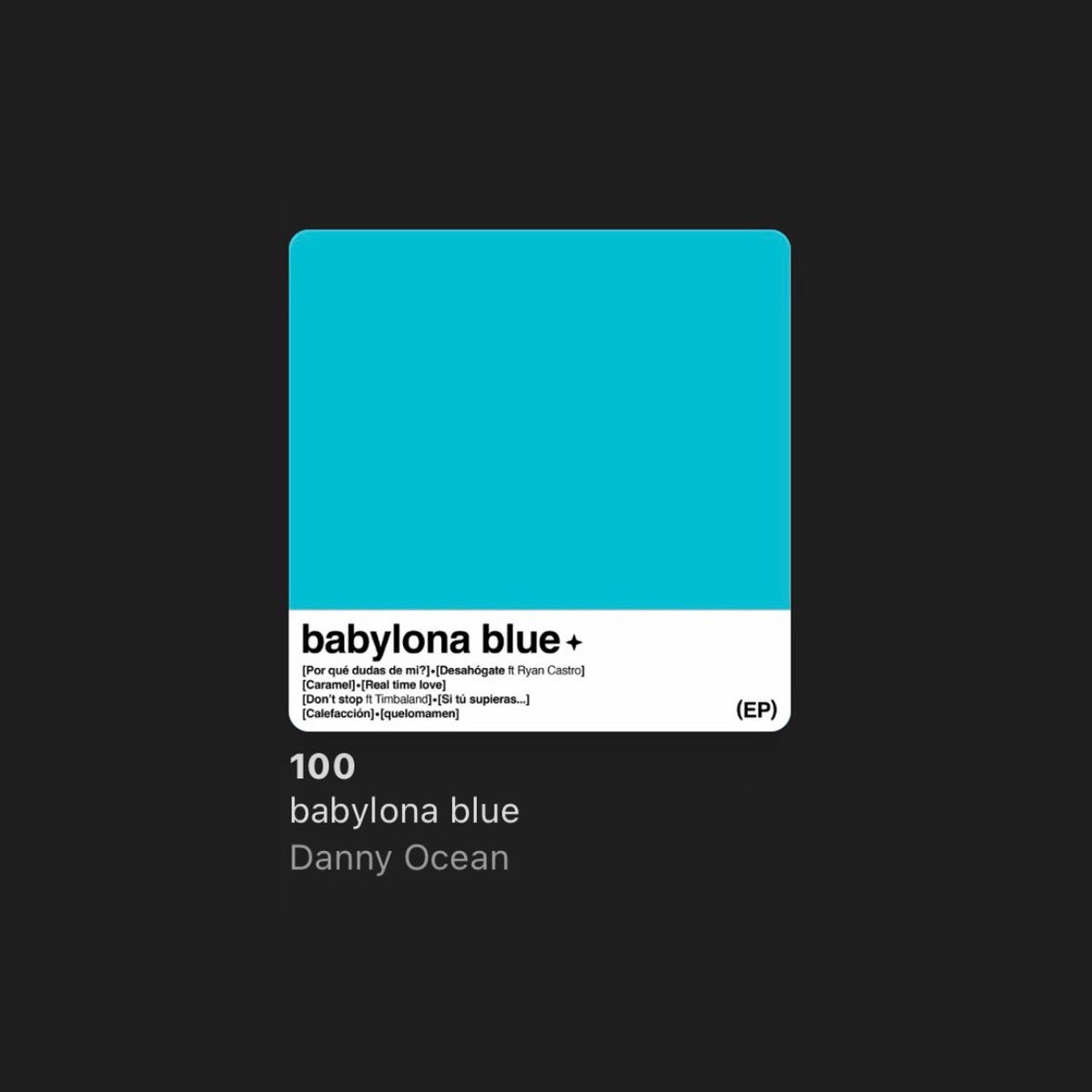 chartdannocean's tweet photo. Apple Music México 🇲🇽

#100. Danny Ocean - babylona blue (NEW) https://t.co/fkvq6HXy4a