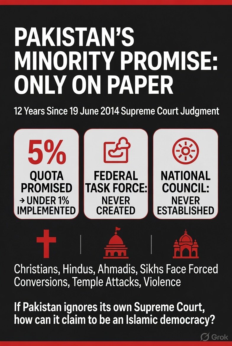 SWhisper09's tweet photo. 12 years since Pakistan SC promised minority protection — still only on paper.
Quotas <1%. 1,000+ blasphemy cases.
Sikh couple killed in Mardan gurdwara yesterday.
Where is the justice?
#PakistanMinorityPromisePaper #2014JudgmentIgnored https://t.co/YC06Kn2ze0