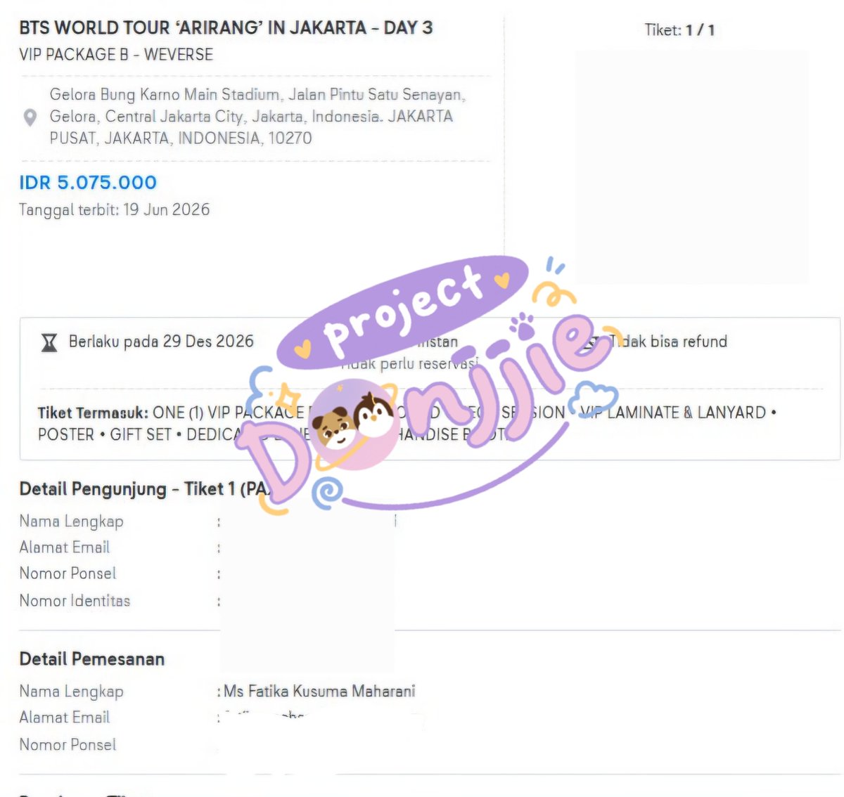 donjjie_project's tweet photo. Secure lagi hari ini tiket VIP buat BTS Addshow Arirang day 3 😍 #TestiDonjjie https://t.co/eSrv4tpBxW
