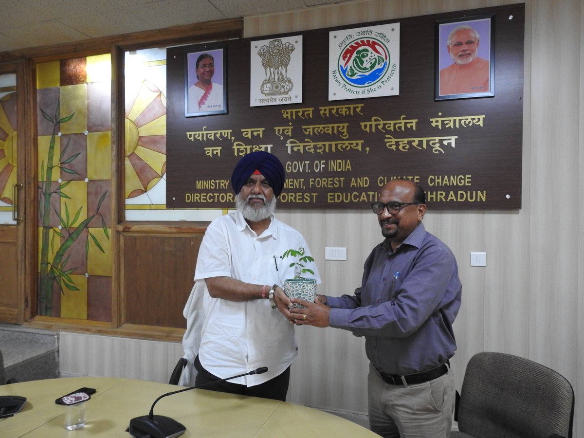 dfe_goi's tweet photo. Officer &amp; staff of @dfe_goi warmly welcomed Sh. Kamaljeet Singh, IFS on assuming additional charge as Director, Forest Education. On the occasion, and as part of #IDY2026 observance, DFE Sir planted saplings, reaffirming the commitment to environmental conservation. https://t.co/V30XyOYXRq