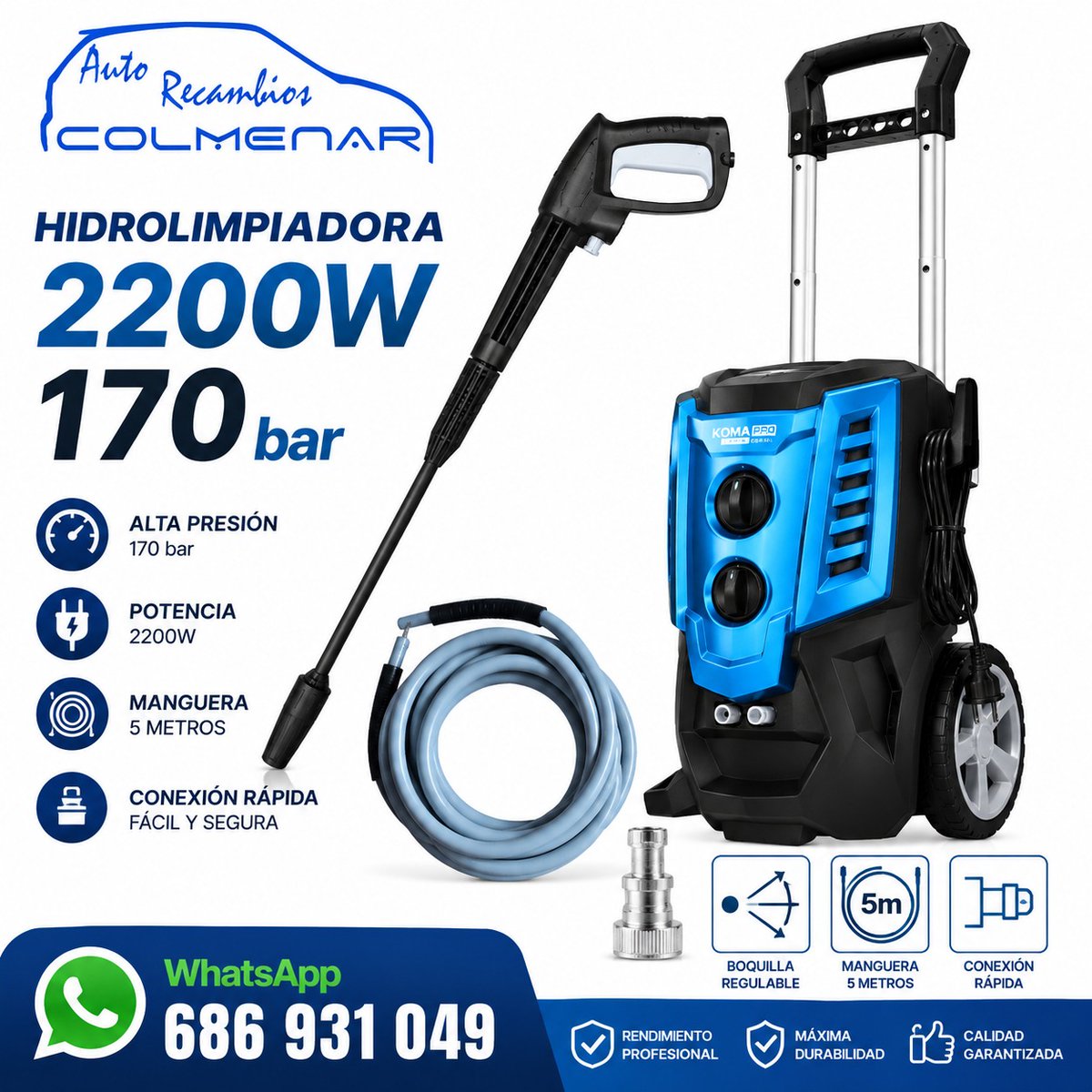 RecambiosColme1's tweet photo. Nueva Hidrolimpiadora 2200W-170B está diseñada para quienes buscan resultados profesionales, ya sea en casa, en el taller o en el negocio.
👉 Compra online aquí: https://t.co/ip65gErzhV
🏪También disponible en nuestra tienda física en Colmenar (Málaga).
📞 WhatsApp: 686 931 049 https://t.co/joqE6aadZz