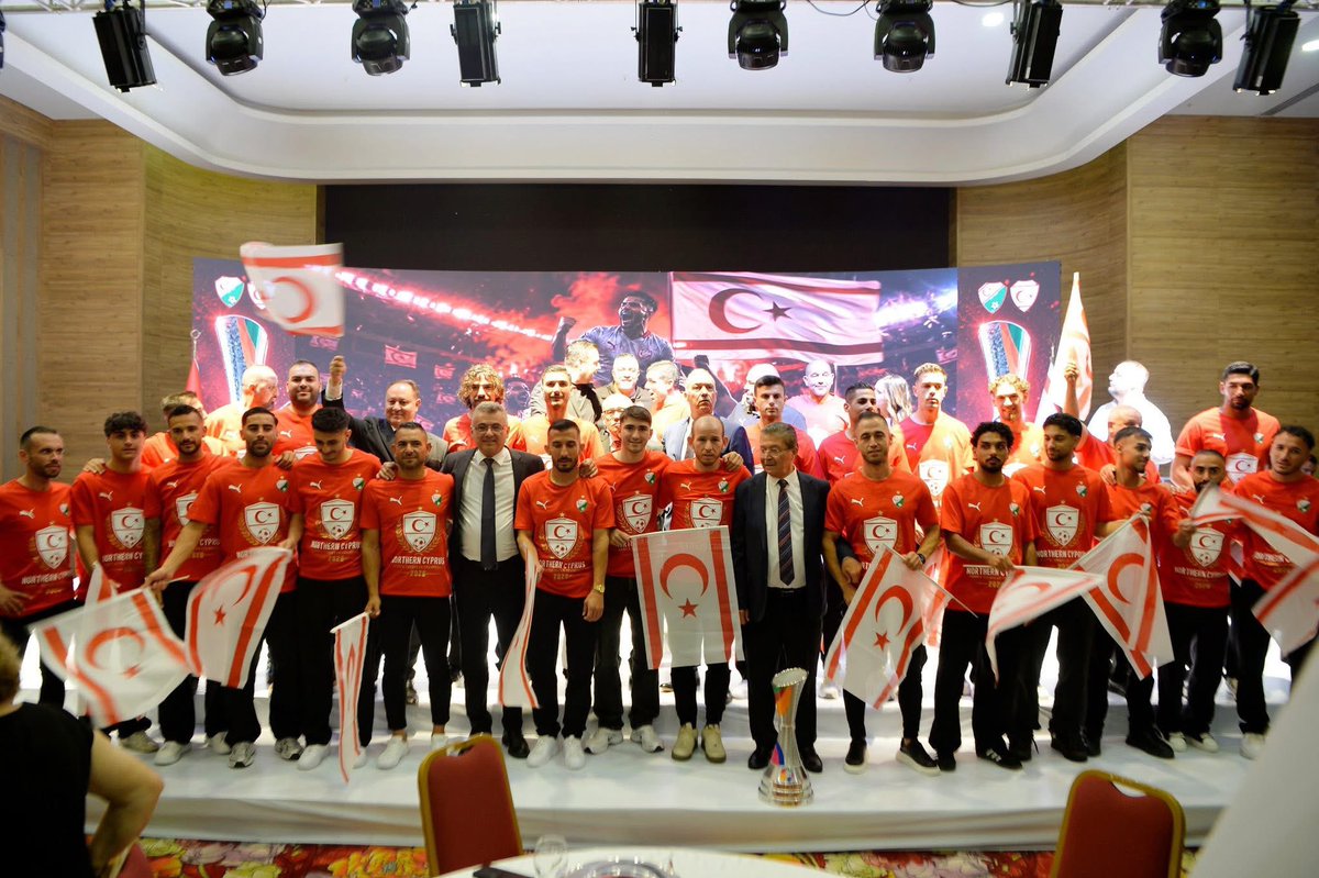 Young_Turk_Cyp's tweet photo. Last night, a gala celebrated our TRNC national football team - newly crowned CONIFA European Champions. 

But our athletes - in football, swimming, table tennis, athletics - deserve to compete internationally. 

Six decades of failed negotiations is no reason to keep them waiting. They deserve to play. NOW.