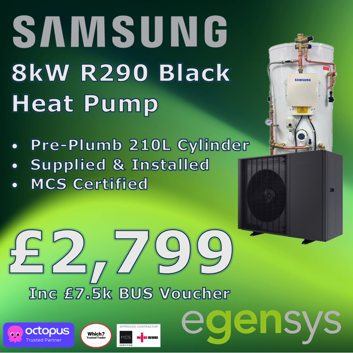 egensys's tweet photo. Invest in reliable comfort with our Samsung 8kW heat pump package!

This heating &amp; hot water unit delivers consistent warmth year-round - no unwanted cold spots or inefficient systems!

#SmartHeating #AirSourceHeatPump #HeatPump #ASHP #Samsung #RenewableEnergy #EnergyEfficiency https://t.co/IXyJeRLTdT