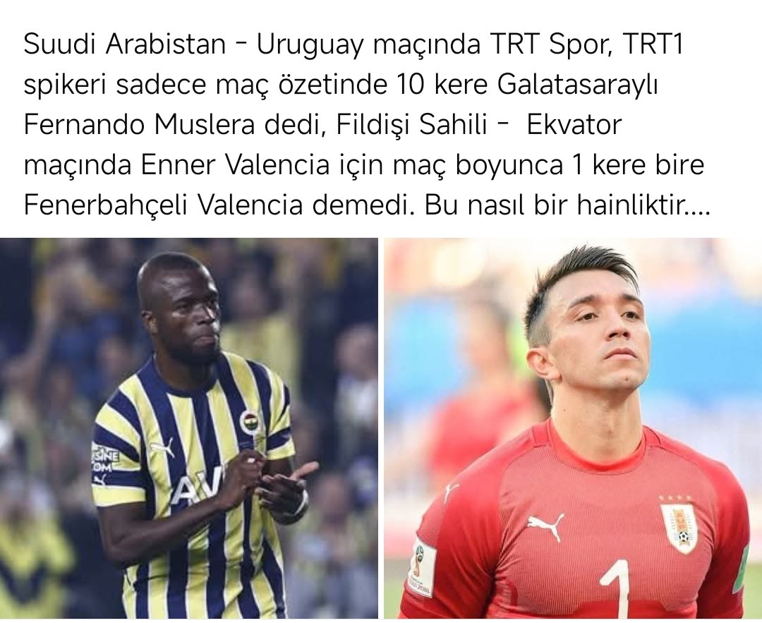 Alesta_7Bitirir's tweet photo. TRT HER ZAMAN Kİ GİBİ TARAFSIZLIK İLKESİNDE HAREKET EDİYOR. 
ONLARIN TARAFSIZLIKLARI GALATASARAY TARAFINA! 

 Fildişi Sahili -  Ekvator maçında Enner Valencia için maç boyunca 1 kere bire Fenerbahçeli Valencia demedi. Bu nasıl bir hainliktir.... https://t.co/BFBm3241ea