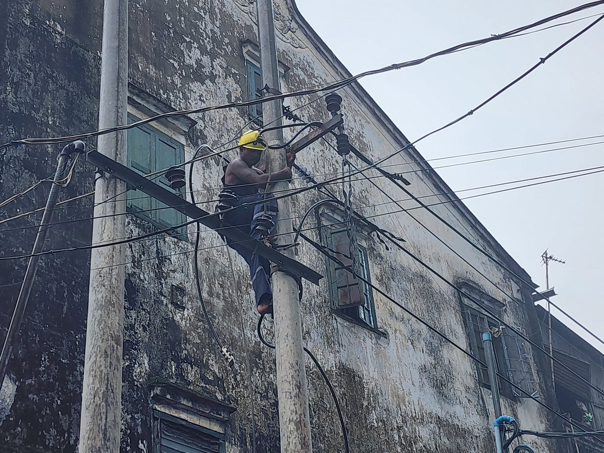 yangonow's tweet photo. Nyaun Pin Lay Zay の菩提樹が電柱や電線を巻き込みながら倒れ、周辺地域は昨日から停電となっています。復旧は明日になるとのこと。Nyaun Pin（菩提樹）がなくなってしまったら、「Nyaun Pin（菩提樹）Lay（小さい）Zay（市場）」はどうなるのでしょうか……😢 https://t.co/Yx2TFDJEjS