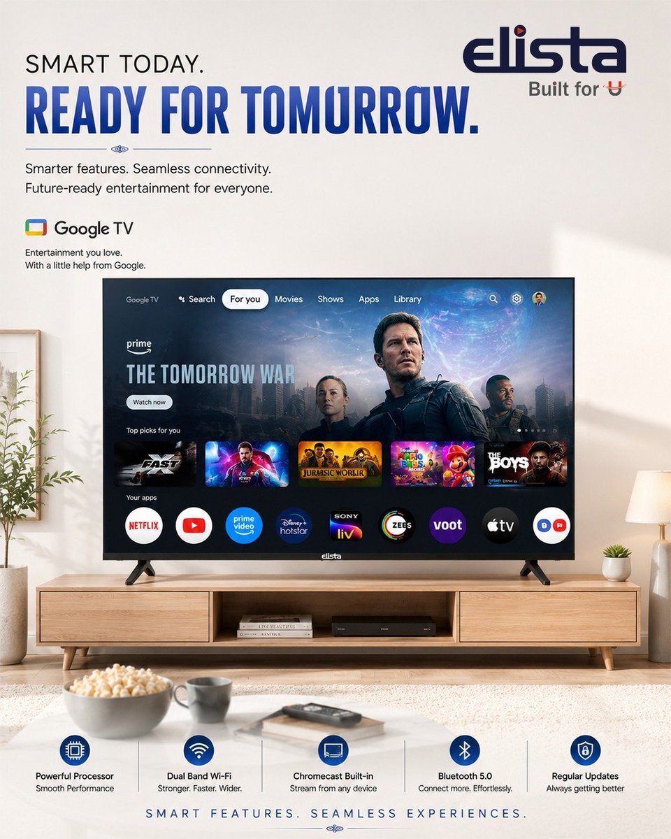 ElistaWorld's tweet photo. Why settle for ordinary when your entertainment can be ready for tomorrow?

With seamless connectivity, smarter features and endless possibilities, the Elista Google TV is designed to keep you ahead—today, tomorrow and beyond.

#Elista #ElistaGoogleTV #BuiltForU #ReadyForTomorrow https://t.co/gQsnfX0fZ1