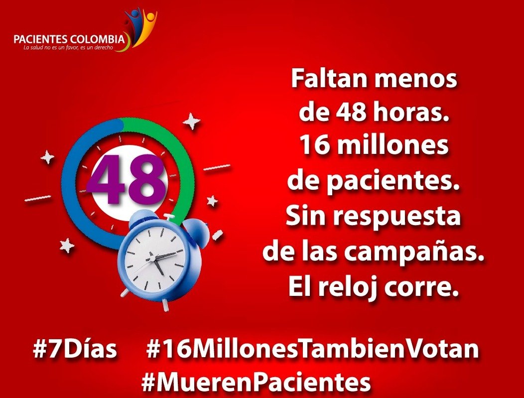 Pacientesco's tweet photo. #ElRelojCorre Faltan menos de 48 horas para las elecciones a la presidencia de Colombia 2026/ 2030, Uno de ellos @aida_quilcue @jrestrp será el Vicepresidente sin respuesta del café para hablar de salud. https://t.co/XPnuTOwVgA