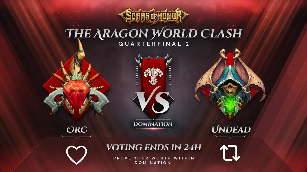 scars_of_honor's tweet photo. Surprisingly for us, the Dwarves won the first Quarterfinal, but the Domination is about to tear itself apart! ⚔️

Quarterfinal 2 is officially live: Orc vs Undead.

How to vote:
❤️ LIKE for Orc
🔁 REPOST for Undead

You have 24 hours. Who's moving on? 👇 https://t.co/wf15IFflxQ