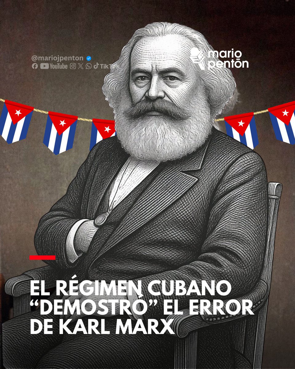 MarioJPenton's tweet photo. Seis décadas después de asumir al marxismo como ideología oficial, el Gobierno cubano “demostró” el error de Karl Marx. Según el novísimo descubrimiento cubano, las relaciones jurídicas determinan la base económica, y no al revés como creía Marx.

La Ley de Soberanía Alimentaria, y Seguridad Alimentaria y Nutricional, se aprobó en mayo de 2022. El Foro Mundial definió el concepto de soberanía alimentaria como “el derecho de los pueblos a definir sus propias políticas y estrategias sustentables de producción, que garanticen el derecho a la alimentación para toda la población”. Una definición inaplicable en Cuba, donde los sujetos poseedores de derechos y libertades para desempeñar esa función no existen.

La Ley de Pesca, promulgada en febrero de 2020, tenía por objetivo recuperar el retroceso sufrido, pues entre 1976 y 1990 el promedio de la pesca en aguas internacionales sobrepasaba las 100.000 toneladas anuales; mientras en la plataforma insular se obtenían otras 33.000 toneladas. La producción pesquera disminuyó debido a la pérdida de la flota pesquera, a la prohibición de la venta comercial y de la venta a la población.

El resultado del aporte al marxismo realizado por el Gobierno cubano no se hizo esperar. Miguel Díaz-Canel, el 12 de diciembre de 2022, reconoció el fracaso teórico. Dijo: “Tenemos una Ley de Soberanía Alimentaria y no hay alimentos (…), se supone que aprobemos una ley de fomento ganadero y no hay ganado, y tenemos una Ley de Pesca […] y no hay pescado”

👉Antes de 1959, sin la teoría marxista, Cuba producía el 80% de los alimentos que consumía. Con el marxismo original —sustentado con las subvenciones soviéticas y venezolanas—, se producía el 20% e importando el 80%. Ahora no hay alimentos, ganado, pescado, ni tampoco dinero para importar.

TEXTO DE CUBA SIGLO 21