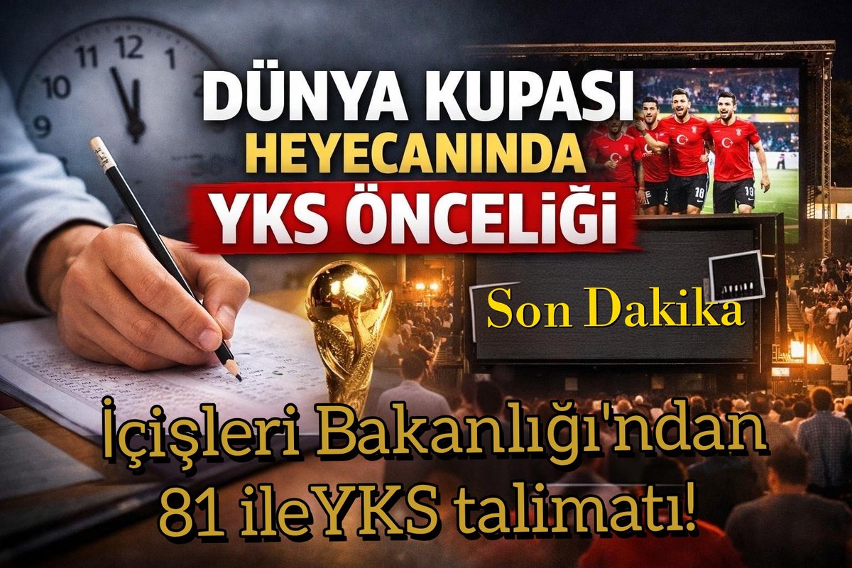 dilek_eyuboglu's tweet photo. 📢 YKS İçin Sessizlik Önlemi
İçişleri Bakanlığı, 20-21 Haziran 2026 YKS sırasında öğrencilerin huzurlu bir ortamda sınava girmesi için 81 ile talimat gönderdi.Bu kapsamda, Türkiye–Paraguay Dünya Kupası maçı 20 Haziran 2026 Cumartesi için planlanan meydan etkinlikleri yapılmayacak https://t.co/8ih0Tn01U1