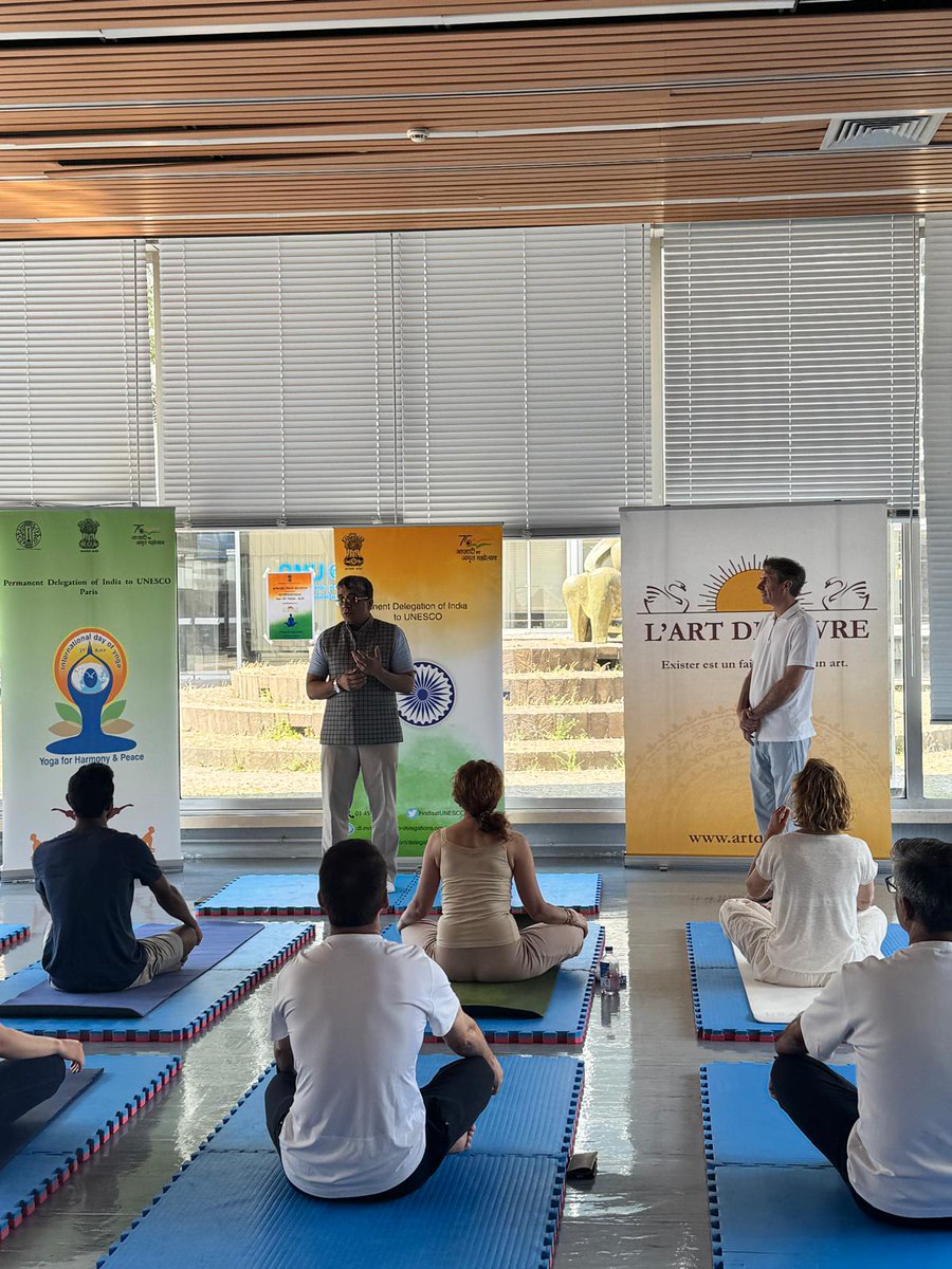 IndiaatUNESCO's tweet photo. #Yoga was inscribed on UNESCO’s Representative List of the Intangible Cultural Heritage of Humanity in 2016.

Mr. Vishal V. Sharma, Ambassador / Permanent Representative of India to UNESCO, and Chairperson of the 20th Committee of the Intergovernmental Committee for Safeguarding the Intangible Cultural Heritage (2025), also attended the event and welcomed the participants at the Yoga session. #IDY2026 #YogaForHealthyAgeing #InternationalDayOfYoga2026 #ICH 

@moayush 
@VishalVSharma7