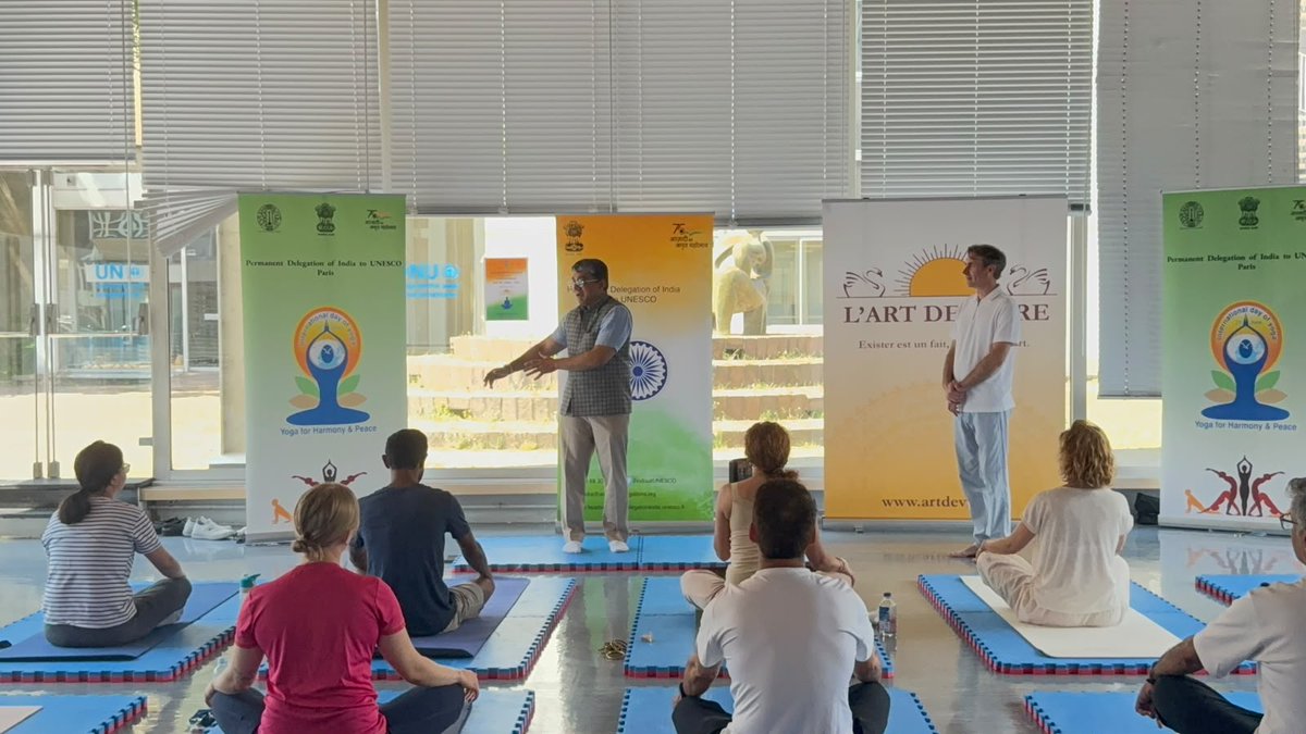 IndiaatUNESCO's tweet photo. #Yoga was inscribed on UNESCO’s Representative List of the Intangible Cultural Heritage of Humanity in 2016.

Mr. Vishal V. Sharma, Ambassador / Permanent Representative of India to UNESCO, and Chairperson of the 20th Committee of the Intergovernmental Committee for Safeguarding the Intangible Cultural Heritage (2025), also attended the event and welcomed the participants at the Yoga session. #IDY2026 #YogaForHealthyAgeing #InternationalDayOfYoga2026 #ICH 

@moayush 
@VishalVSharma7