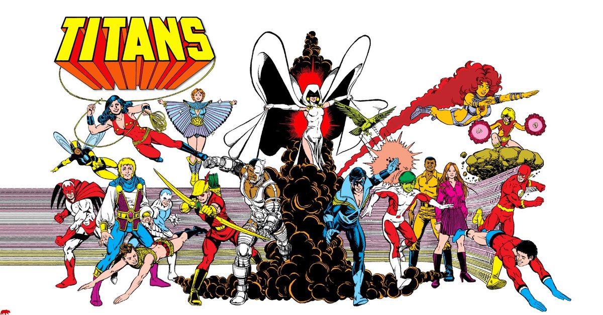 redbearuk's tweet photo. The Titans by George Pérez.
Taken from Who's Who: The Definitive Directory of the DC Universe. I worked on this some years ago but have never found a high quality version unfortunately. 
#DC #dccomics #Titans #GeorgePérez #Pérez https://t.co/9j1Nt0wfyl