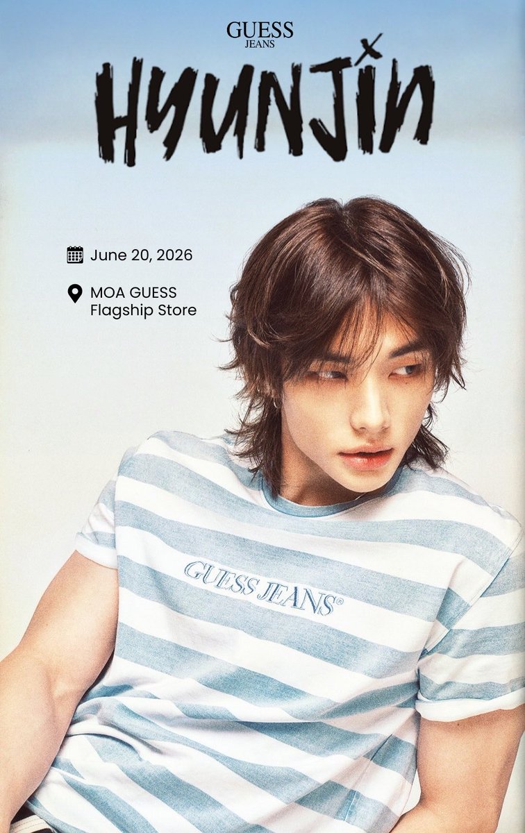 skzvtiming's tweet photo. PHILIPPINES STAYs, HANDA NA BA!??? 🔥 

The highly anticipated Hyunjin x GUESS👖collection is officially dropping tomorrow!

📅 June 20, 2026 
📍 MOA GUESS Flagship Store

Time to secure the Hyunjin Collection. See you there! 💙

#HyunjinxGUESS #LoveGuessPH https://t.co/klM2HP5MPx