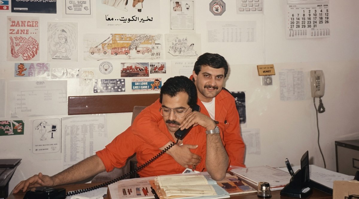 Eagle4kw's tweet photo. مع المرحوم رياض محمد نوري عضو فريق الاطفاء الكويتي لمكافحة حرائق ابار النفط. صديق الطفولة و العمل. الله يرحمك ويغمد روحك الجنة بو محمد الغالي.
 الصورة منتصف الثمانينات في مكتبي. https://t.co/Nb5oLdZ6Iz