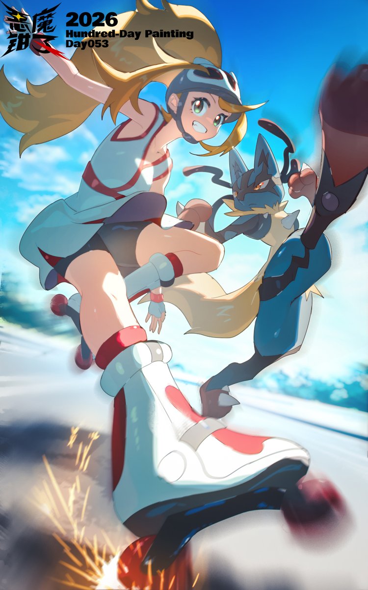 demonqz7's tweet photo. #pokemon Day 53 Korrina x Lucario https://t.co/vjVGChSbiZ