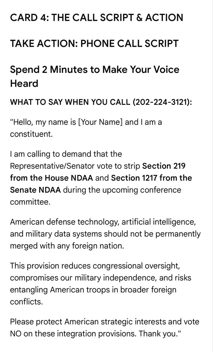 JasonMilli8523's tweet photo. @goodedonnae @Ryanmatta Congress is trying to permanently lock a foreign nation into our military supply chain through the FY 2027 defense bill (NDAA Sec. 219/1217). This compromises US military independence and oversight. Swipe to see the facts and how to stop it. 🧵👇 #NDAA #StopTheMerge https://t.co/3FlzGsL2oF