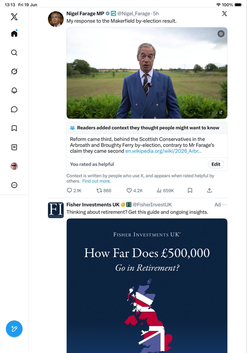 MeetCleaver's tweet photo. @Nigel_Farage Reform UK Ltd is clearly in decline, the X algorithm knows it 😆 https://t.co/eDWq17QZ0J
