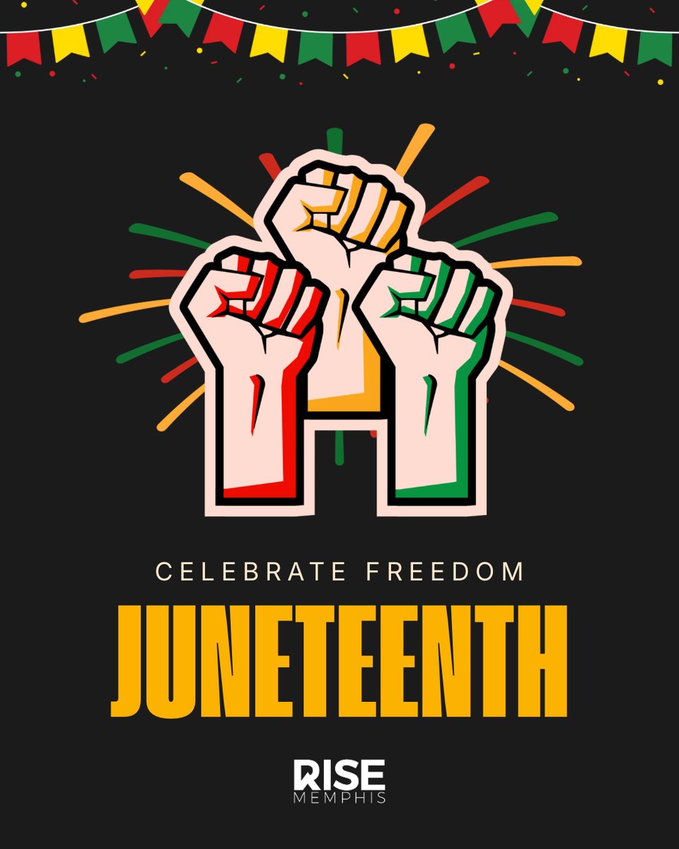 RISEMemphis's tweet photo. Today, we honor freedom, hope, resilience, and most of all, Black joy.

We celebrate the strength of those who came before us, remember the struggle, and continue to RISE.

RISE is closed.

#RISEMemphis #TogetherWeRISE #Juneteenth #FreedomDay https://t.co/qpxf8MRgsP