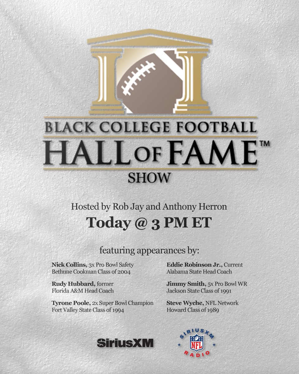 SiriusXMNFL's tweet photo. 🚨 PROGRAMMING ALERT 🚨

🏈 2026 @BCFHOF Show
🎙️ Rob Jay &amp; @BigAntHerron 
📻 @SiriusXMNFL Channel 88

You can hear this show right now on the @SiriusXM app!

🔗 https://t.co/9cSdk9eyj2 https://t.co/24GtQRGjgD