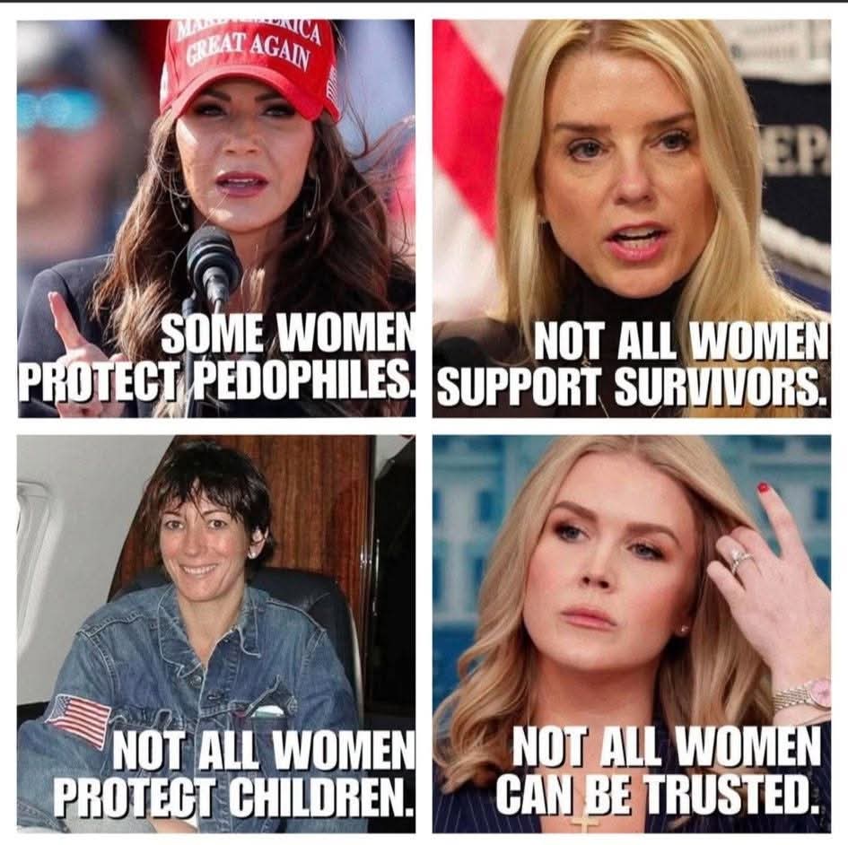 aannabosch's tweet photo. The 4 types of women dangerous to any society :
#pedophileprotector #instigator #traitor #TraitorsOfAmerica #women #mentalhealth #PamBondi #GhislaineMaxwell #erikakirk #KristiNoem #KarolineLeavitt https://t.co/F2ThJuH4M7