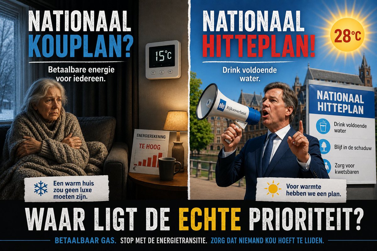 ClintelNED's tweet photo. De overheid waarschuwt ons opnieuw voor zomerse temperaturen met een Nationaal Hitteplan.

Maar waar is het Nationaal Kouplan voor mensen die hun huis niet meer fatsoenlijk kunnen verwarmen door torenhoge energiekosten?

Betaalbare energie lost meer problemen op dan betuttelende voorlichtingscampagnes.

#Hitteplan #Energiearmoede #Energie #Klimaatbeleid #Clintel