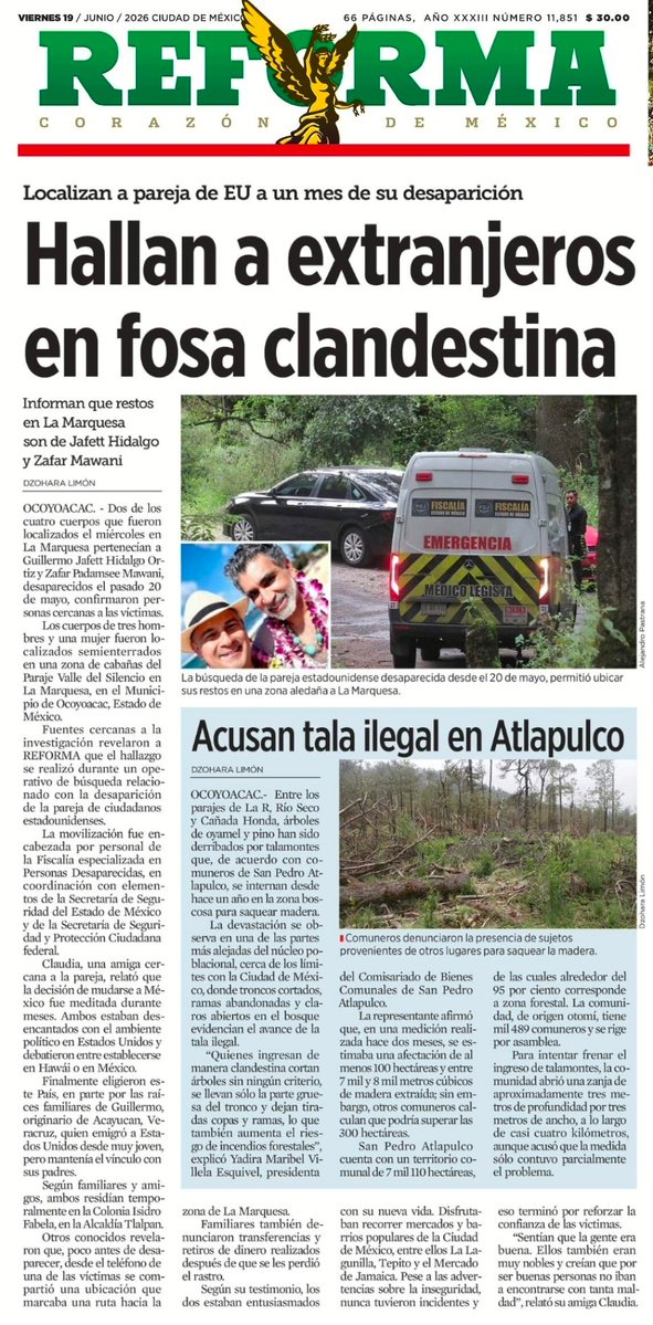 Melissa_Bely's tweet photo. 🚨 BRUTAL !

Esto no le va a gustar a Donald Trump.

Una pareja de EEUU desaparece.

Los buscan un mes.

Y los encuentran en una fosa clandestina junto con dos cuerpos más. 

Mientras tanto, el discurso oficial sigue hablando de "baja en homicidios". 

La realidad no cuadra con las mentiras de la mañanera.

La estadística no entierra cuerpos, los disfraza.

👇