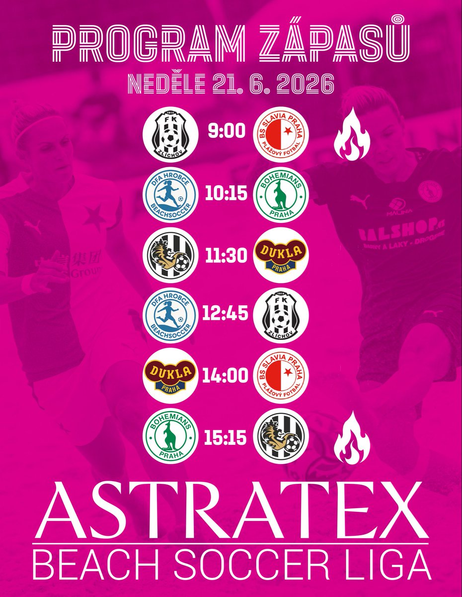 BeachsoccerCZ's tweet photo. PROGRAM 📅 | Už tento víkend startuje Astratex Beach Soccer Liga! 😍 O titul v ženské nejvyšší soutěži se porve celkem šest týmů 👀 Sobota a neděle nabídne dohromady 12 zápasů 🙌
#beachsoccer #beachsoccerczech #beachsoccerworldwide #astratexbeachsoccerliga #absl https://t.co/rYDxJgvfk7