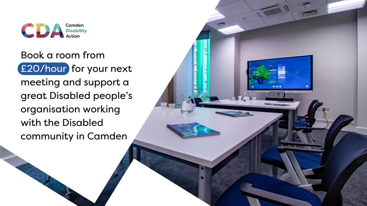camdenDisAction's tweet photo. Looking for a modern meeting space with great tech and accessibility at its heart? 
Book our fully equipped meeting rooms from just £20ph. Perfect for meetings, workshops, and team sessions in Camden.
Book now 👉 https://t.co/e6hr0NWjln
#AccessibleSpaces #MeetingRoomHire #Camden https://t.co/KfPA5Sx6GD