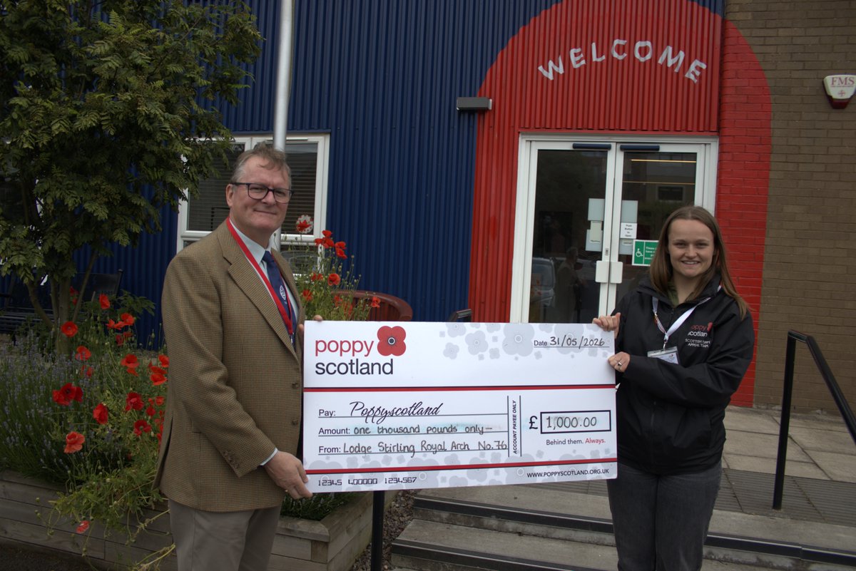 poppyscotland's tweet photo. Thank you to Stirling Royal Arch No.76 for raising £1,000 for Poppyscotland through a raffle, auction and collection, kindly presented by David Harvey.
Every pound supports Scotland's Armed Forces community. https://t.co/je8KULJt5J