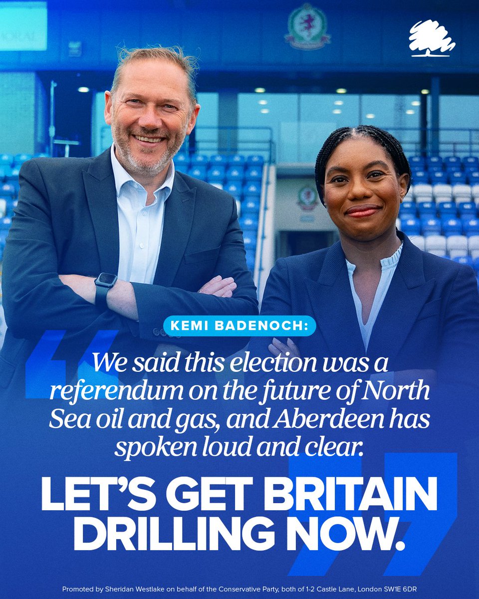 Conservatives's tweet photo. The people of Aberdeen have sent a clear message to Keir Starmer and John Swinney.

Unlock the North Sea. Get Britain Drilling. https://t.co/Qbm6eucpER
