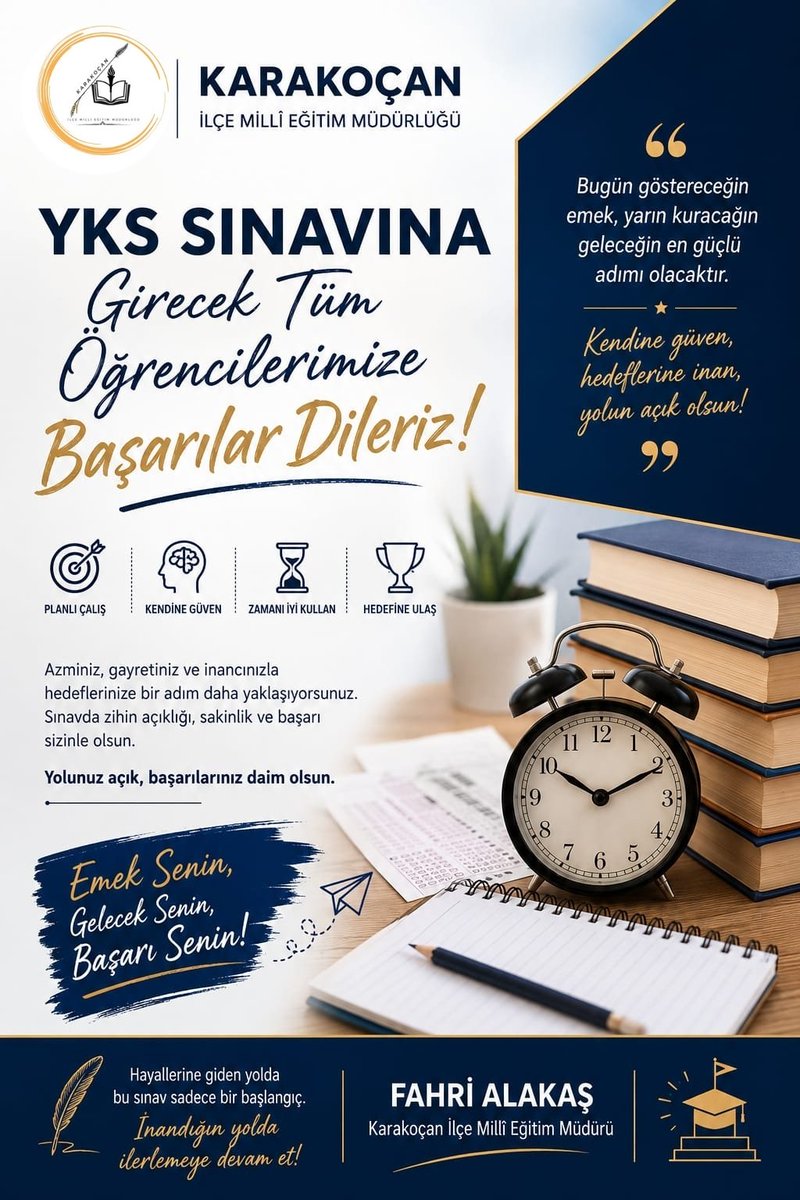 Karakocannmem's tweet photo. YKS’ye girecek tüm öğrencilerimize başarılar diliyoruz. Uzun ve özverili bir hazırlık sürecinin ardından emeklerinizin karşılığını alacağınıza inanıyoruz. Yolunuz açık, başarılarınız daim olsun.
#Cuma
#YKS2026 
Hayırlı Cumalar
@Yusuf__Tekin @SahinBeraat @elazigmem @tcmeb https://t.co/HR3pWzTgiP